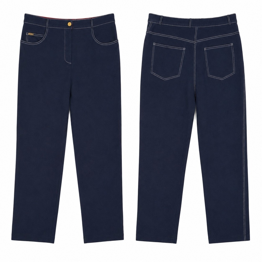 Vintage St John Sport Pants SZ L Navy Blue USA Designer Stretch Preppy Americana